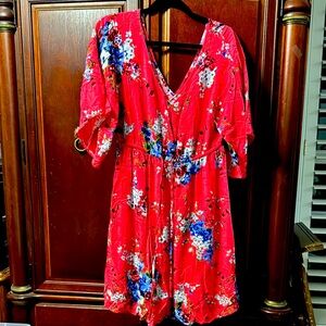 Vibrant Floral Red Dress